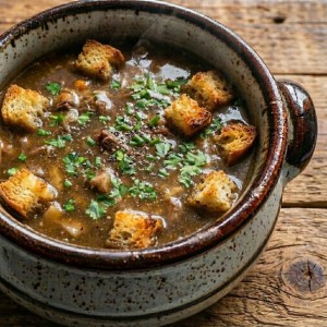 Ossenstaartsoep met peterselie en croutons