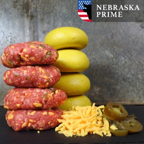 4 Miniburgers USA Cheddar Jalapeno met 4 broodjes