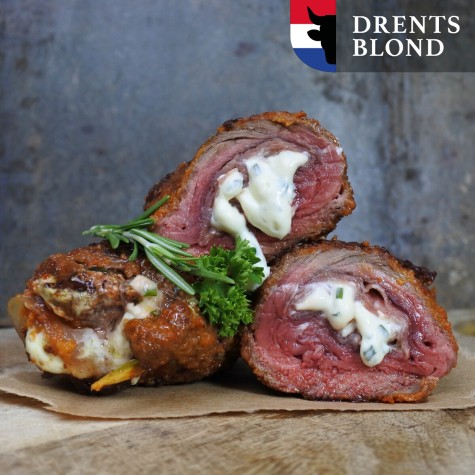 Cordon Bleu Blonde d'Aquitaine met roomkaas, bieslook & parmaham