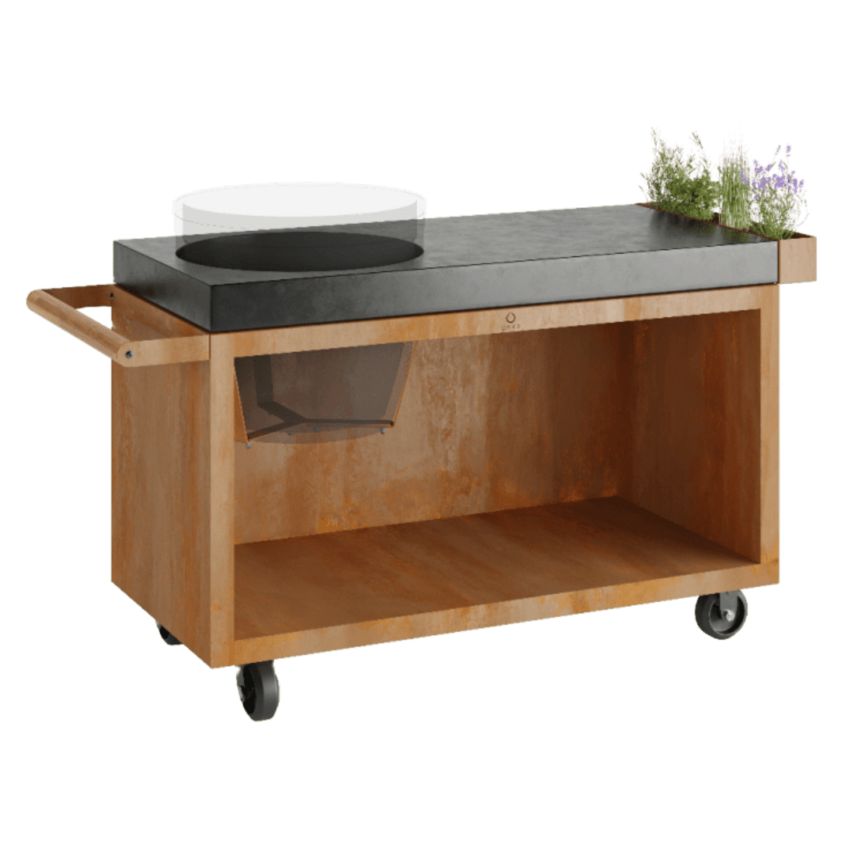 OFYR Kamado Table Corten 135 PRO Beton BGE INCL storage siert pro met 2 deuren