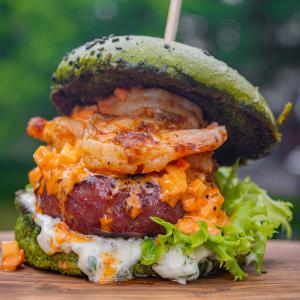 Surf en turf Wagyu burgers met gamba's