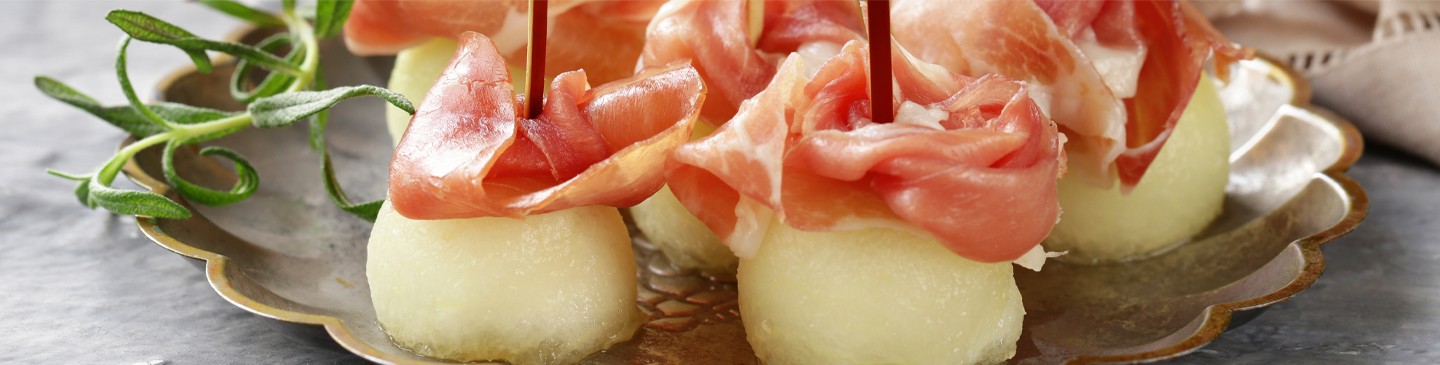 Meloen met rauwe ham