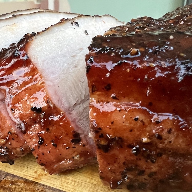 Pork belly met maple syrup glaze